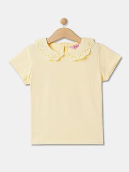 R&B - Cotton Blend Yellow Round Neck Girls Top