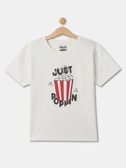R&B - Cotton Blend White Round Neck Girls T-shirt