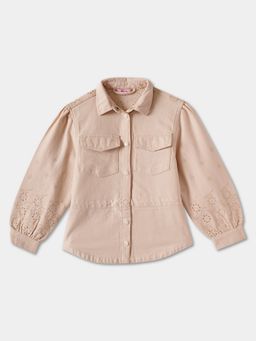 R&B - Cotton Beige Collar Neck Girls Top