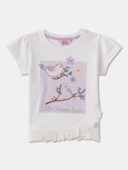 R&B - Girls Cotton White Round Neck Top