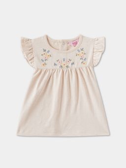 R&B - Cotton Beige Round Neck Girls Top