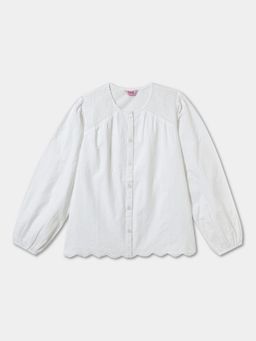 R&B - Cotton White Round Neck Girls Top