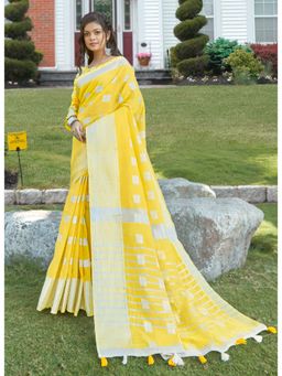 Sangam Prints - Yellow Woven Work Traditional Saree with Unstitched Blouse