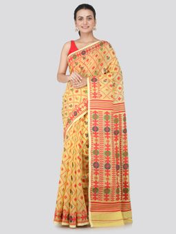 PinkLoom - Women's Soft Cotton Jamdani Saree Without Blouse Piece,Yellow