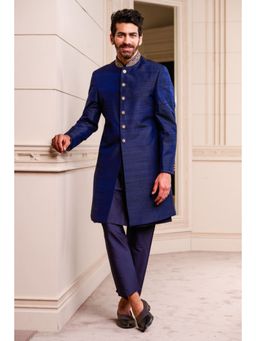 TASVA - Navy Blue Woven Sherwani and Pant