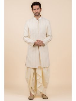 TASVA - Cream Textured Sherwani and Dhoti