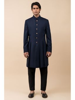 TASVA - Navy Blue Solid Sherwani and Pant