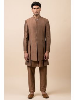 TASVA - Brown Solid Sherwani with Pant and Shawl