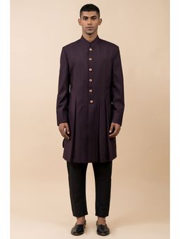 TASVA - Wine Solid Sherwani and Pant