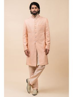 TASVA - Peach Solid Sherwani and Pant