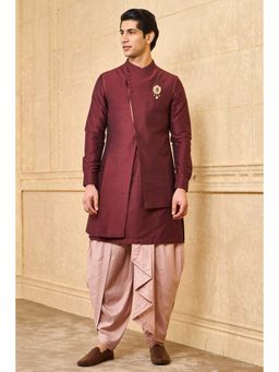 TASVA - Wine Solid Sherwani and Dhoti