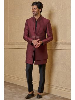 TASVA - Wine Solid Sherwani and Pant