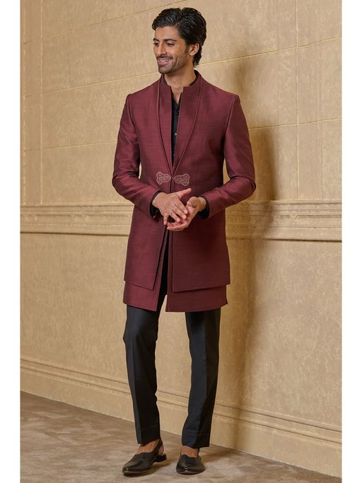 TASVA Wine Solid Sherwani and Pant