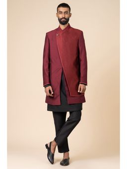TASVA - Maroon Self Design Sherwani and Pant