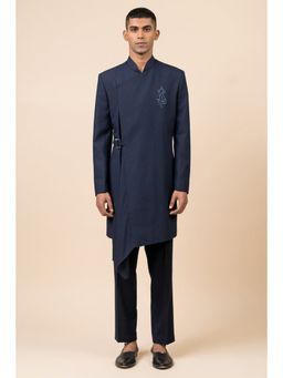 TASVA - Navy Blue Solid Sherwani and Pant