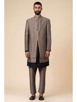 TASVA - Grey Solid Sherwani and Pant