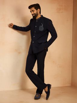 Vastramay - Navy Blue Embroidered Jodhpuri and Pant