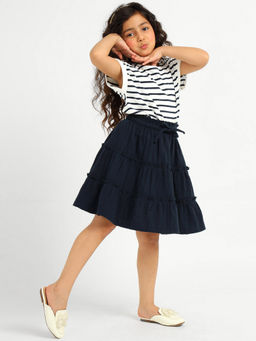 Somersault - Navy Blue Striped Cotton Top with Skirt (Set of 2)