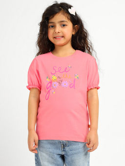 Somersault - Pink See The Good Puff Sleeves Cotton Top