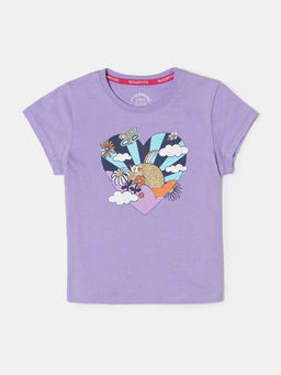 Jockey Juniors - AG01 Girls Super Combed Cotton Graphic Printed T-Shirt - Paisley Purple