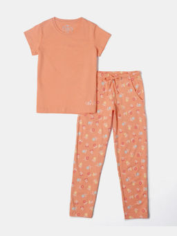 Jockey Juniors - RG12 Girls Cotton Short Sleeve T-Shirt and Printed Pyjama Set - Coral Reef