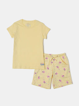 Jockey Juniors - RG11 Girls Cotton T-Shirt and Printed Shorts Set - Pale Banana