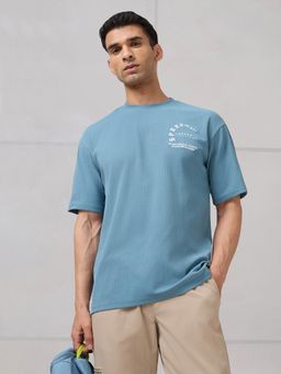 Technosport - Men Blue Textured T-Shirt