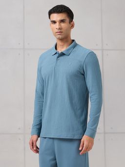 Technosport - Men Blue Textured Polo T-Shirt