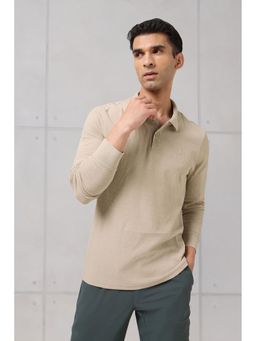 Technosport - Men Beige Textured Polo T-Shirt
