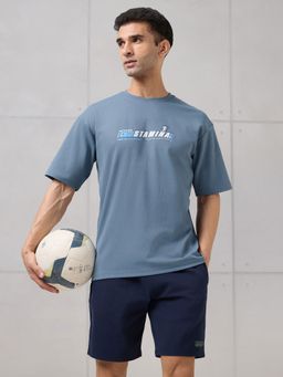 Technosport - Men Blue Typography T-Shirt