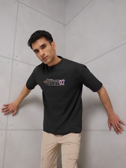 Technosport - Men Black Typography T-Shirt