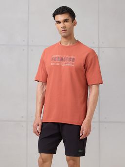 Technosport - Men Rust Typography T-Shirt