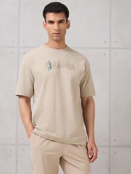 Technosport - Men Beige Typography T-Shirt