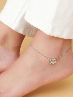 Zavya - Leafy Delight Rhodium Plated 925 Sterling Silver Anklet With Leaf Pattern