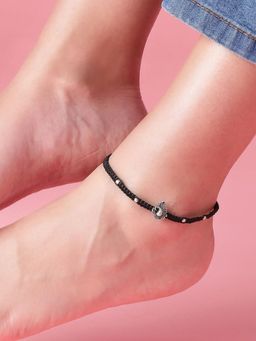 Zavya - Silver Plumage 925 Sterling Silver Peacock Anklet With Black Thread