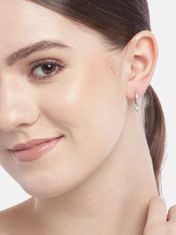 Zavya - Heart Solitaire Drop Huggie 925 Silver Earrings