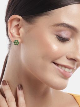 Zavya - Bloom In Gold Cubic Zirconia 925 Sterling Silver Flower Earrings