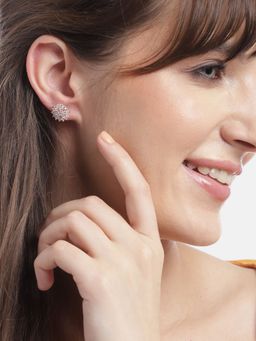 Zavya - Fleur De Luxe Rose Gold-Plated Floral Cz 925 Sterling Silver Earrings