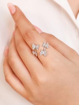 Zavya - Whimsical Flutter Rhodium-Plated 925 Sterling Silver Butterfly Ring for Her