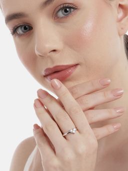 Zavya - Enchanted Union Rhodium-Plated 925 Sterling Silver Solitaire Couple Ring