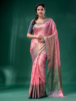 CHARUKRITI - Light Pink Cotton Silk Saree with Woven Design with Unstitched Blouse