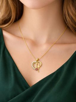 Digital Dress Room - Women D Letter Heart Initial Pink-White Stone Gold Short Necklace