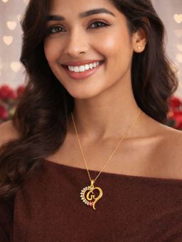 Digital Dress Room - Women G Letter Heart Initial Pink-White Stone Gold Short Necklace