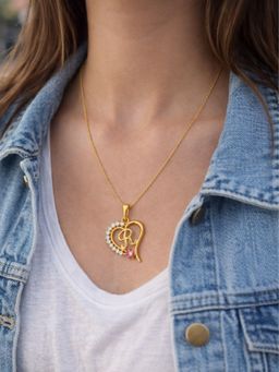 Digital Dress Room - Women R Letter Heart Initial Pink-White Stone Gold Short Necklace