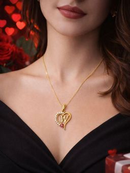 Digital Dress Room - Women W Letter Heart Initial Pink-White Stone Gold Short Necklace
