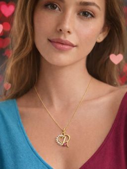 Digital Dress Room - Women Z Letter Heart Initial Pink-White Stone Gold Short Necklace