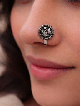 Digital Dress Room - Women Oxidized Silver Peacock Design Nose Pin