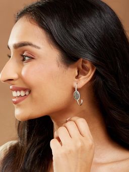 Fabindia - Women Grey Stone Stylish Half Hoop Earrings