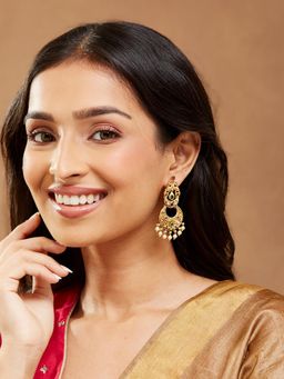 Fabindia - Women Multi-Color Stone Metal Chandbali Earrings
