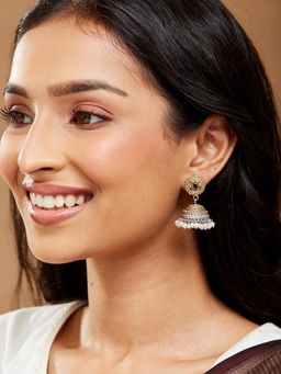 Fabindia - Women Dual Tone Pearl Metal Dangler Earrings